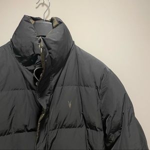 Mens Reversible AllSaints Novelon Puffer Long Black and Khaki Size Large
